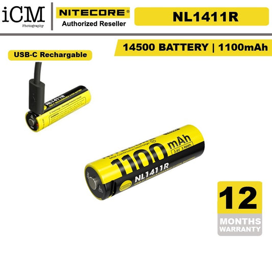 Nitecore NL1411R 1100mAh USB-C Rechargeable 14500 Battery MT1A Pro