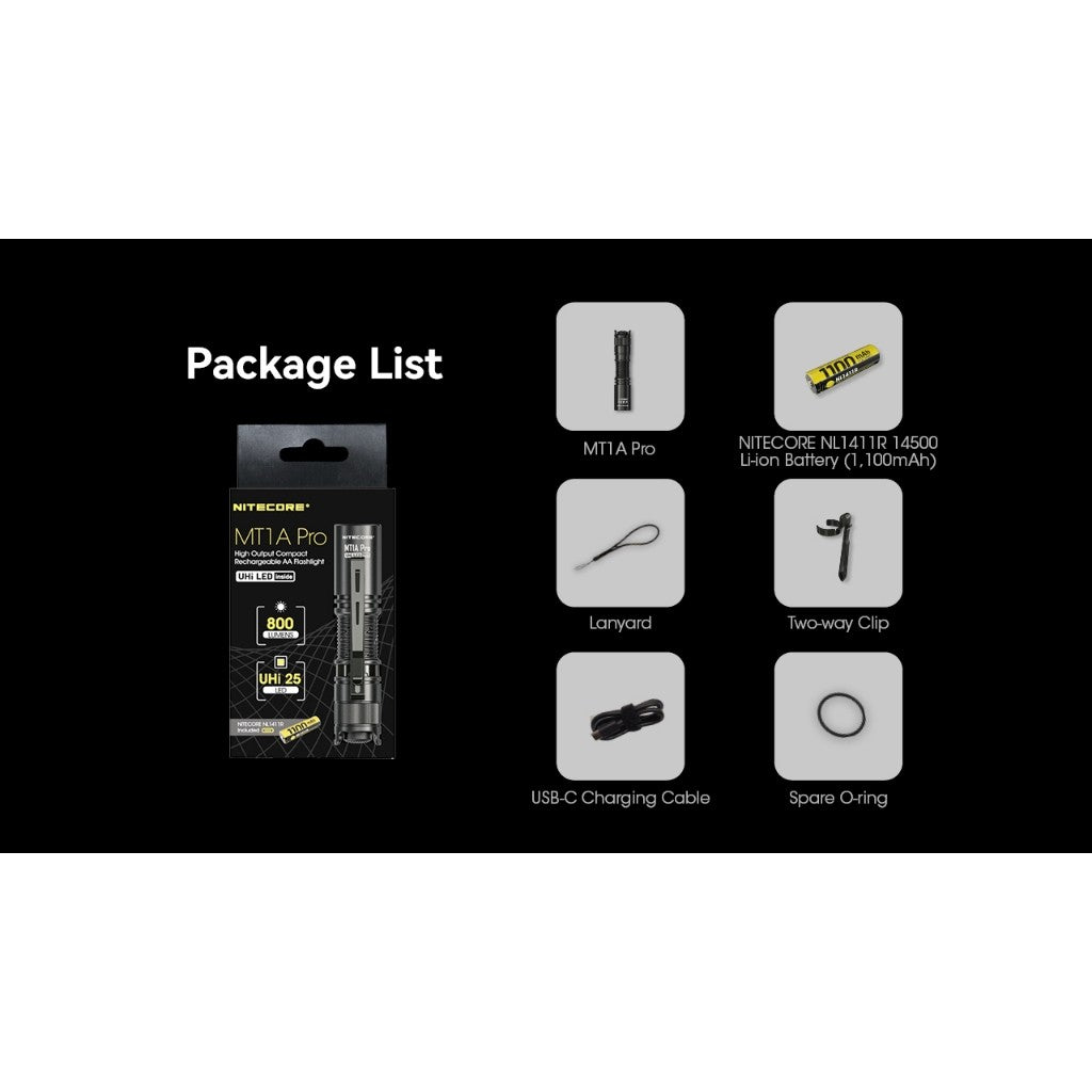 Nitecore MT1A Pro 800 Lumen Rechargeable EDC Flashlight