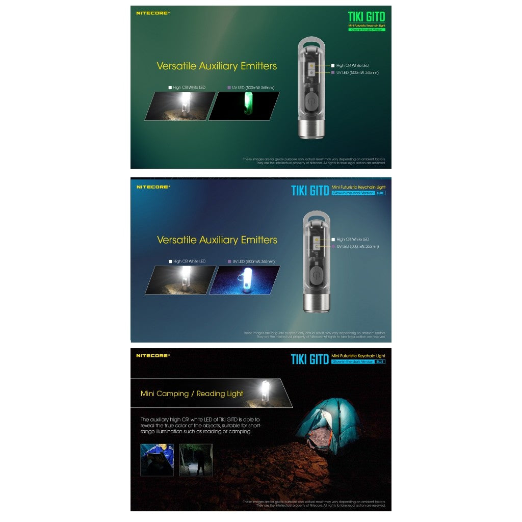Nitecore TIKI GITD Blue Green USB Rechargeable keychain led flashlight
