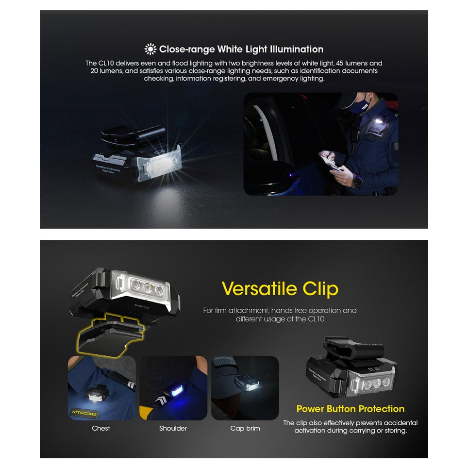 Nitecore CL10 Clip-ON Light CL10 Multipurpose Ultra Lightweight Clip-on Light