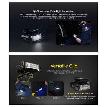 Nitecore CL10 Clip-ON Light CL10 Multipurpose Ultra Lightweight Clip-on Light