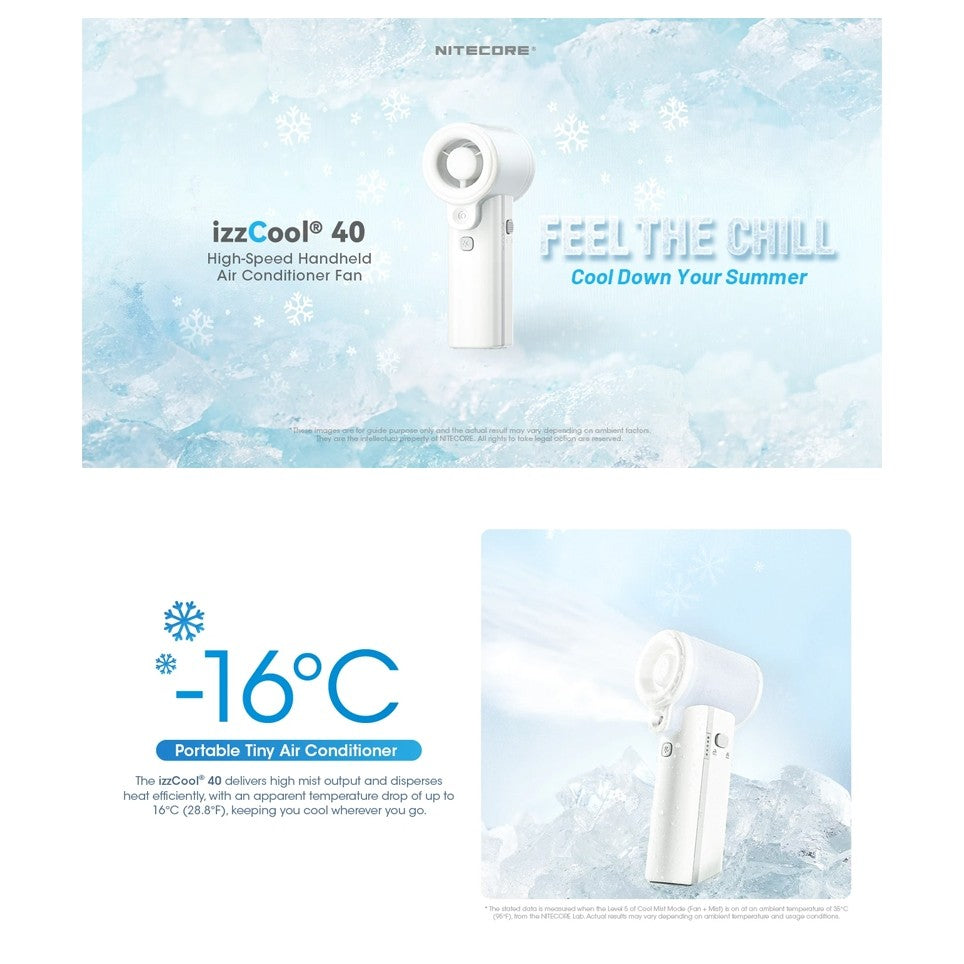 NITECORE izzcool 40 Handheld Fan Rechargeable Air Conditioner Fan Cooling Spray Mist Cooler