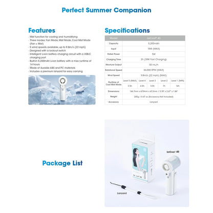 NITECORE izzcool 40 Handheld Fan Rechargeable Air Conditioner Fan Cooling Spray Mist Cooler