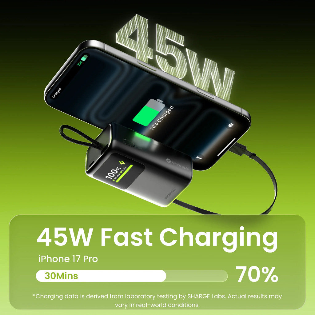 sharge Hypertower 45W Power Bank 10000mAh with Built-in Retractable Cable