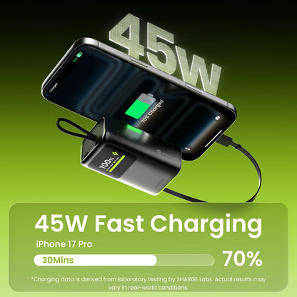 sharge Hypertower 45W Power Bank 10000mAh with Built-in Retractable Cable