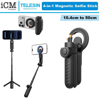 Telesin 4-in-1 Magnetic Selfie Stick with Carabiner