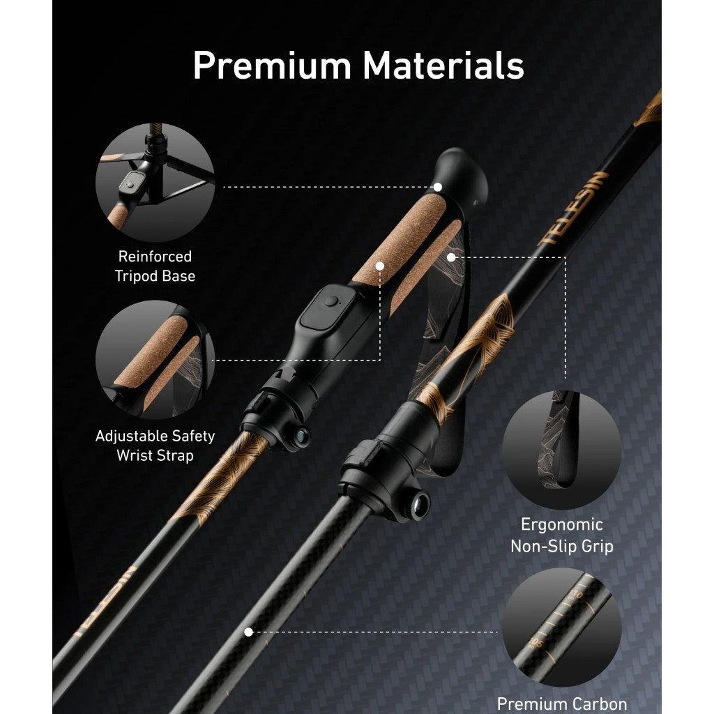 TELESIN TrekShot 3 in 1 Carbon Fiber Selfie Stick Trekking Pole Hidden Tripod 10m Bluetooth Remote Hiking