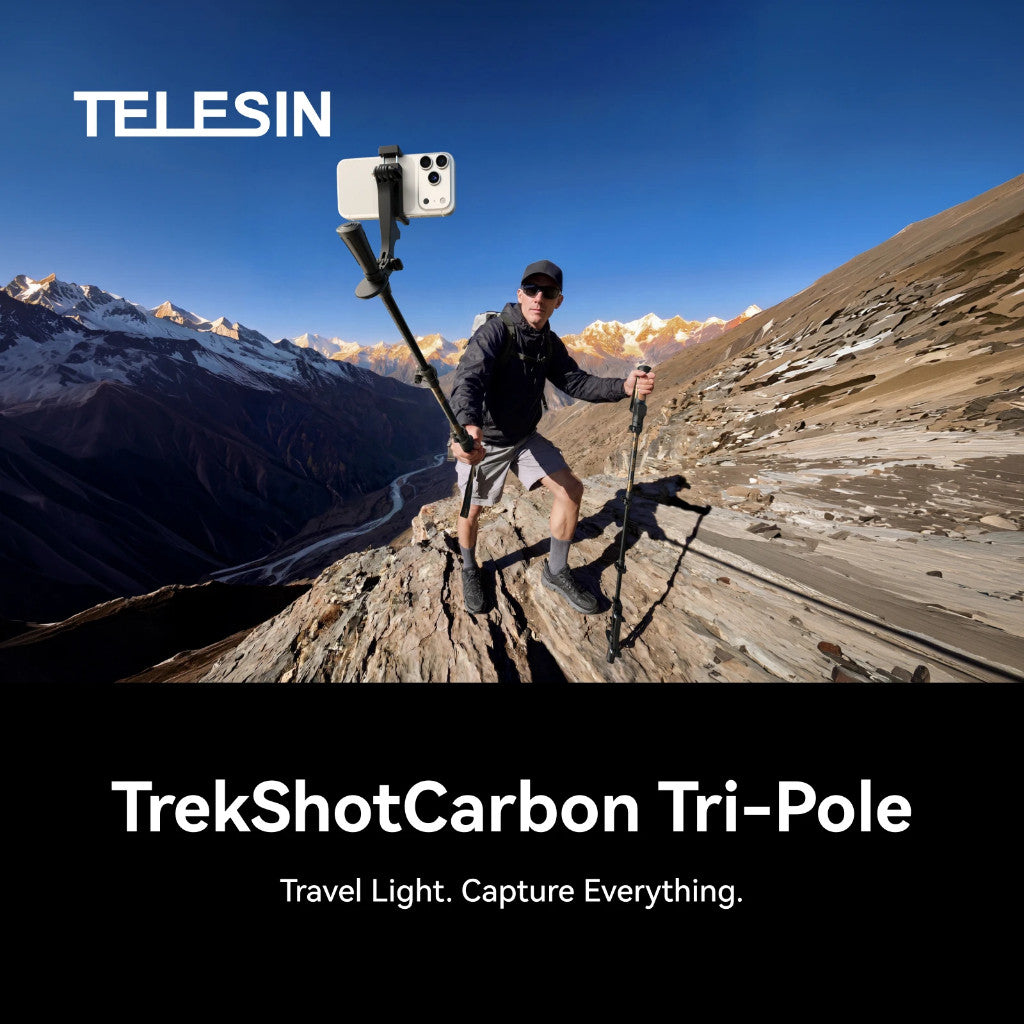 TELESIN TrekShot 3 in 1 Carbon Fiber Selfie Stick Trekking Pole Hidden Tripod 10m Bluetooth Remote Hiking