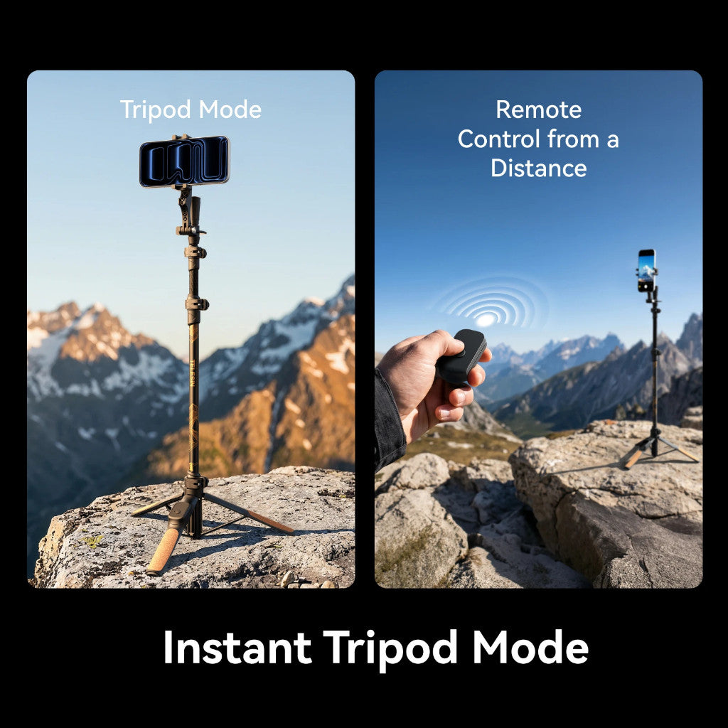 TELESIN TrekShot 3 in 1 Carbon Fiber Selfie Stick Trekking Pole Hidden Tripod 10m Bluetooth Remote Hiking