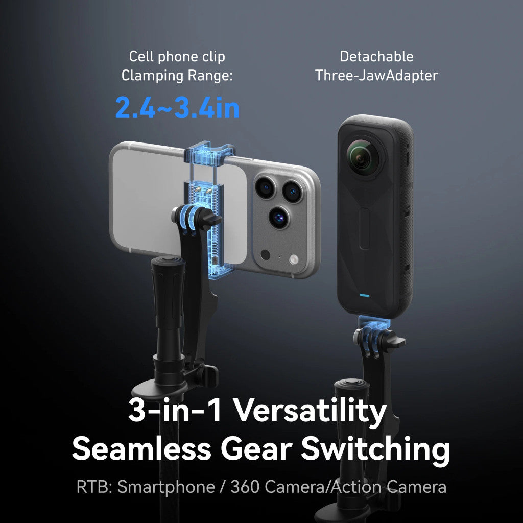 TELESIN TrekShot 3 in 1 Carbon Fiber Selfie Stick Trekking Pole Hidden Tripod 10m Bluetooth Remote Hiking