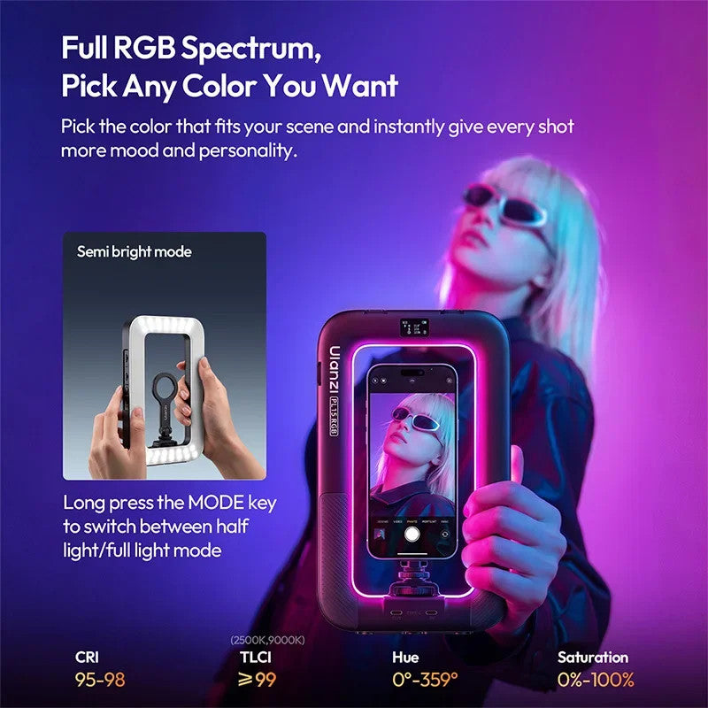 Ulanzi PL15RGB RGB Ring Light Handheld Fill Light Magnetic for DJI Pocket 3 Vlog