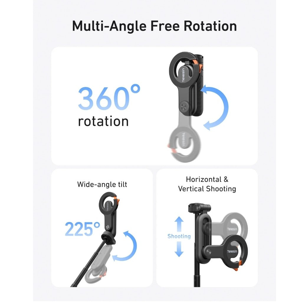 Telesin 4-in-1 Magnetic Selfie Stick with Carabiner