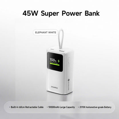 sharge Hypertower 45W Power Bank 10000mAh with Built-in Retractable Cable