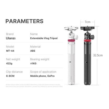 Ulanzi MT-44 Extendable Vlog Selfe Stick Tripod 2502B for Smartphone Camera