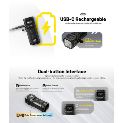 Nitecore TUP2 1200 Lumen USB-C Rechargeable Keychain Flashlight