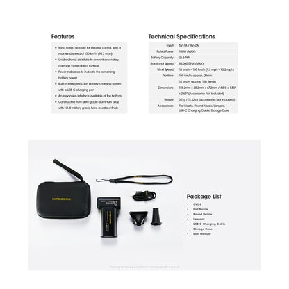Nitecore Handheld Turbo Fan (150km/h) Multipurpose Pocket Photography Fan