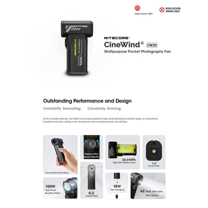 Nitecore Handheld Turbo Fan (150km/h) Multipurpose Pocket Photography Fan