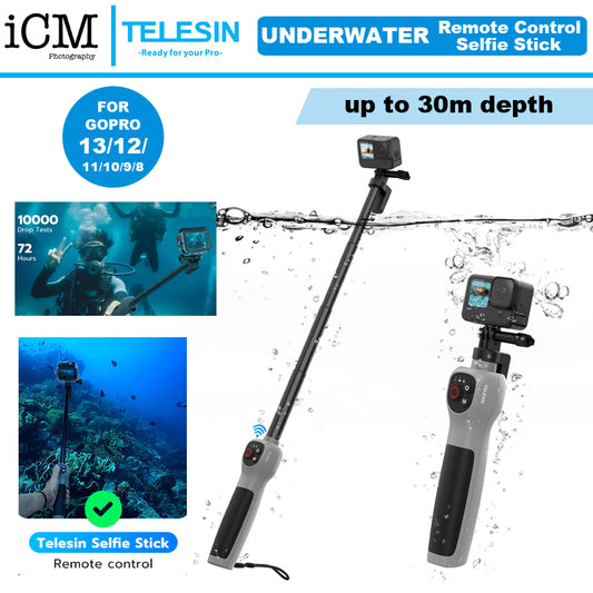 TELESIN Gopro underwater bluetooth remote control selfie stick up to 30m depth for GoPro 13 /12/11/10/9